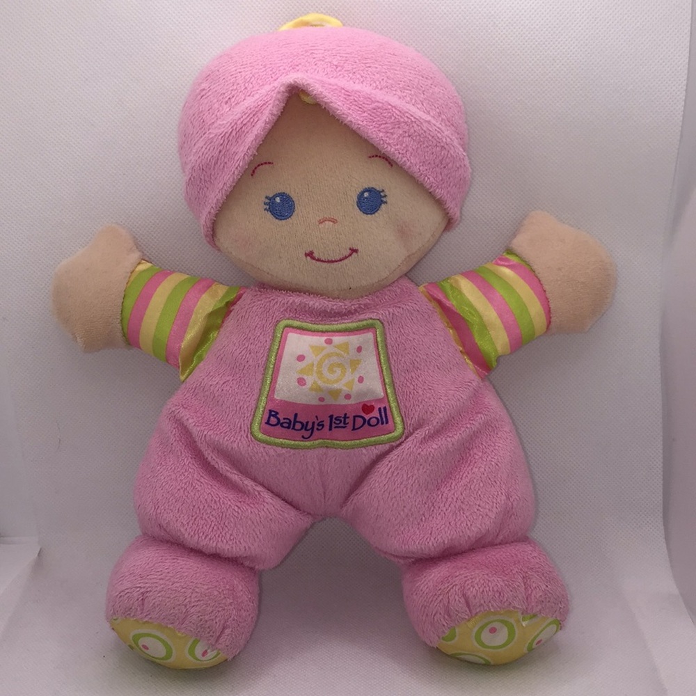 Fisher Price Babys 1st Doll Pink Rattle Soft Body Plush Doll 9 Inch